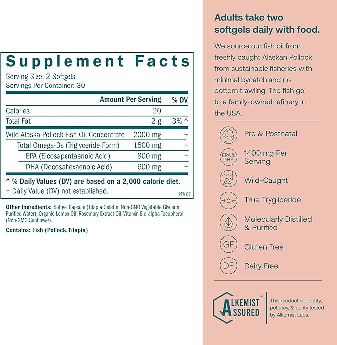 True Grace Prenatal DHA - 60 Softgels - 1400mg of DHA &amp EPA - for Pre-Conception Pregnancy &amp Lactation - Wild Caught &amp Sustainably Sourced - Gluten Free - 30 Servings