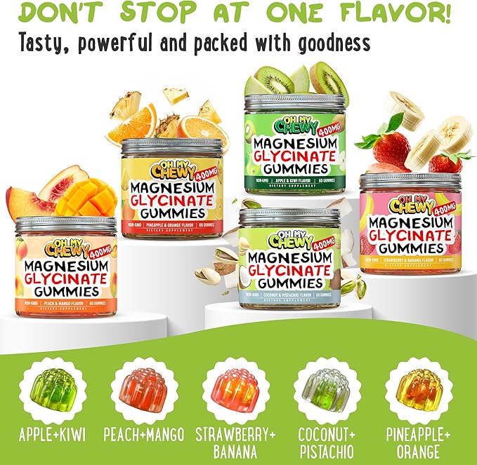 Center-Filled Magnesium Glycinate Gummies 400MG - High Absorption for Kids Teens &amp Adults - Supplement for Sleep Calm &amp Muscle Relaxation with B6 &amp D3 - Gluten Free &amp Vegan Friendly