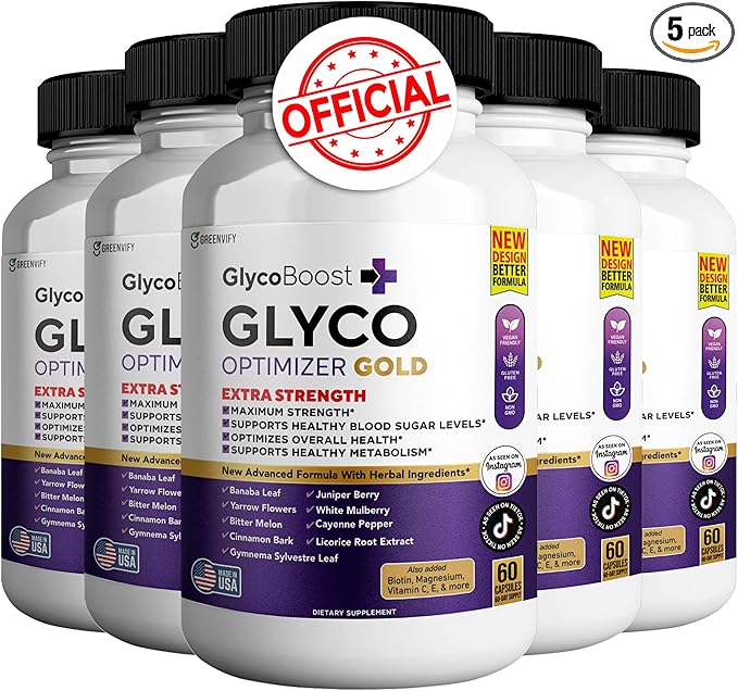 Glycoboost Glyco Optimizer Gold All Natural Formula to Maintain Healthy Levels Maximum Strength Daily Formula Blood Reviews (5 Pack - 300 Capsules)