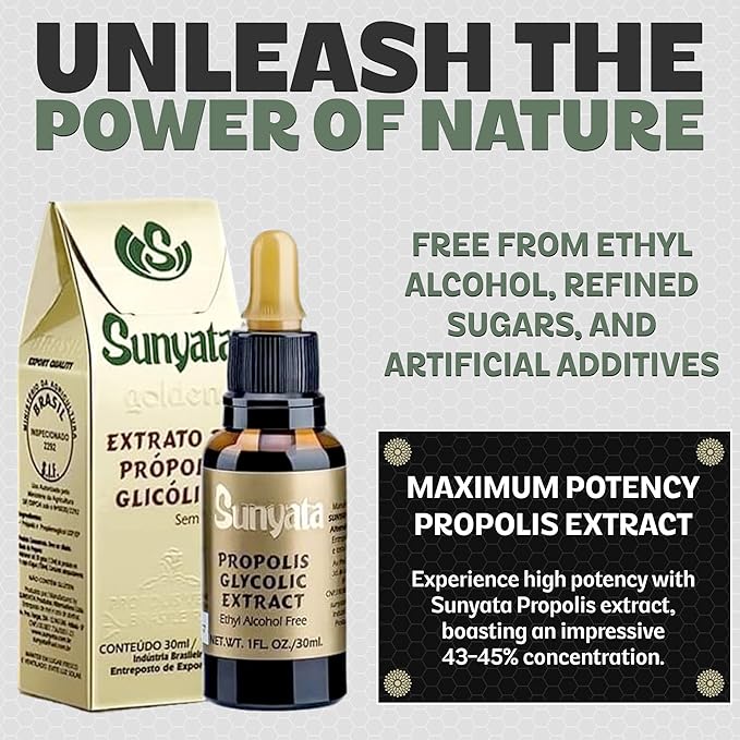Sunyata Brazilian Green Bee Propolis Liquid Extract – No Alcohol Natural Immune Support &amp Antioxidant Concentrate 30ML (1 Pack)
