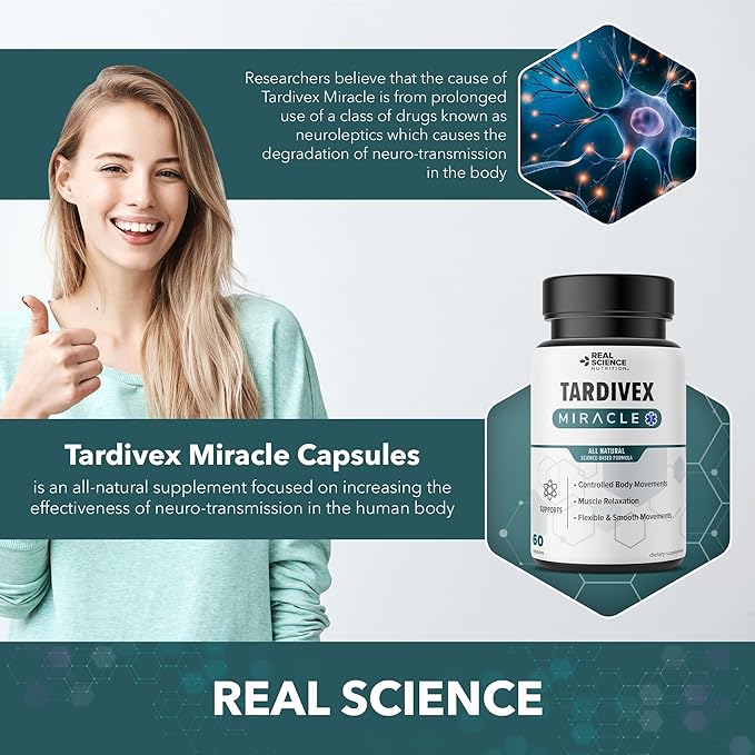Real Science Tardivex All Natural Nerve Support Supplement for Neurological Balance - Includes Vinitrox GABA &amp Essential Vitamins for Controlled Movement &amp Coordination - Made in USA 60 Caps