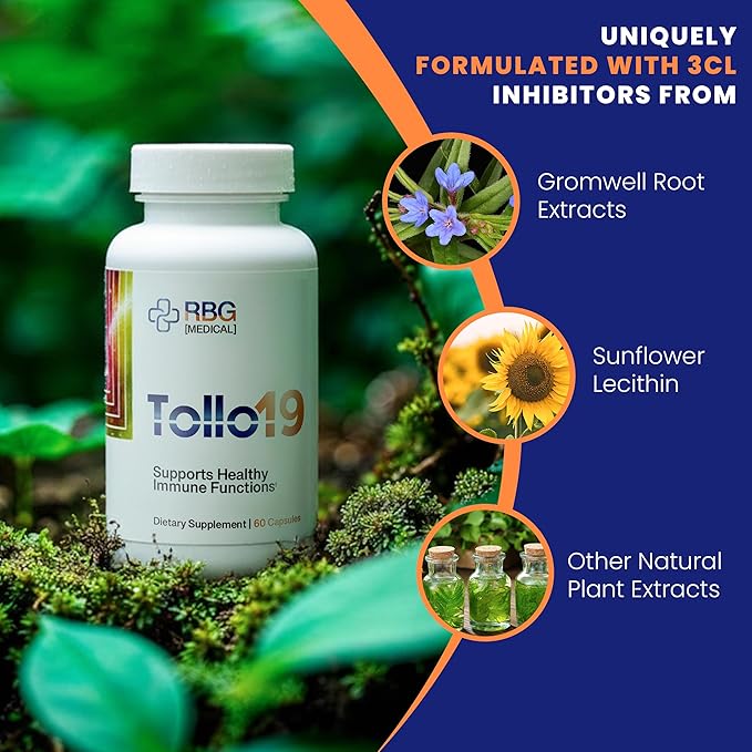 Tollo19 Immune Support Supplement - Potent Protease Enzyme Supplement with 300mg Natural Blend of Gromwell Root Extracts &amp Sunflower Lecithin - 60 Count Immune Defense