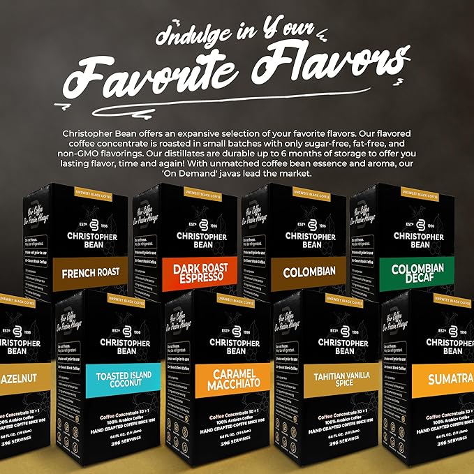 Christopher Bean Coffee - 396 servings 30 to 1 Blend Bag in Box Liquid Instant Coffee or Cold Brew Coffee Concentrate - Hot or Iced Coffee - Caramel Macchiato