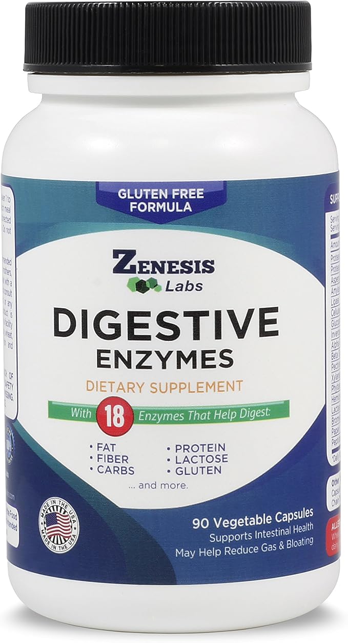 Zenesis Labs Digestive Enzymes - with Amylase Bromelain Protease Lipase &amp 14 Other Enzymes - 90 Capsules