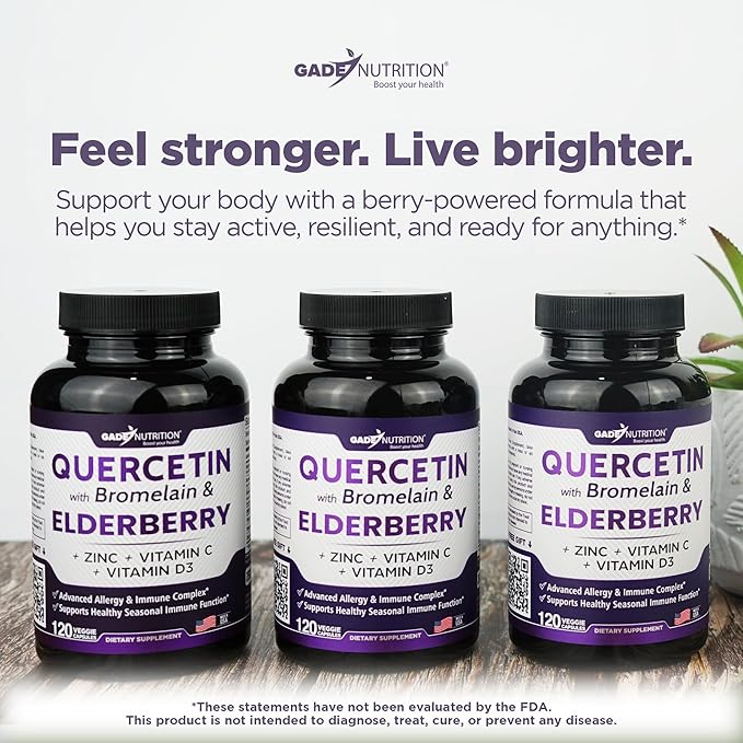 Gade Nutrition Quercetin with Bromelain Vitamin C and Zinc Vitamin D and Elderberry | Daily Immune Support Supplement - 4 Months Supply