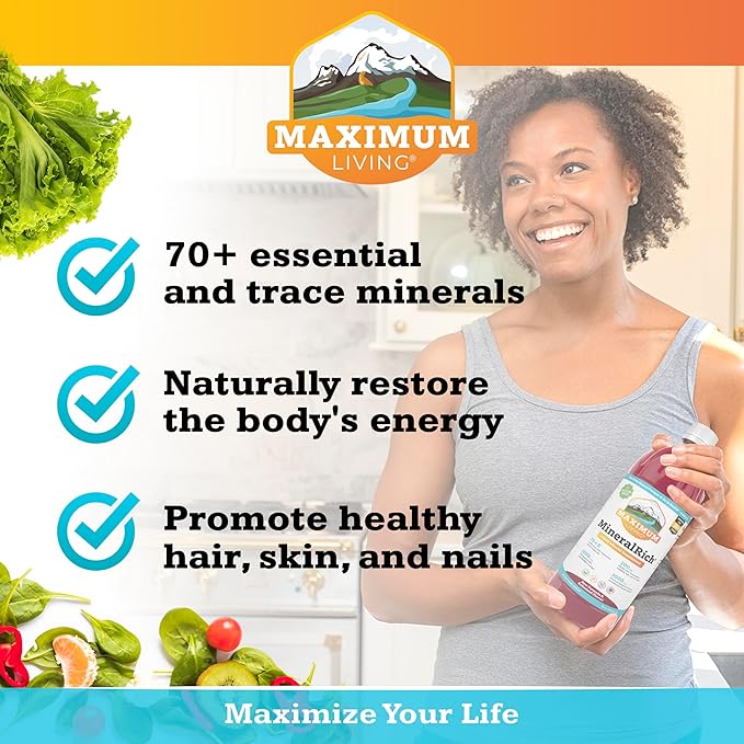 Maximum Living MineralRich - Minerals Supplement - Sugar Free Liquid Blend of Vitamins and Trace Minerals - 32 oz