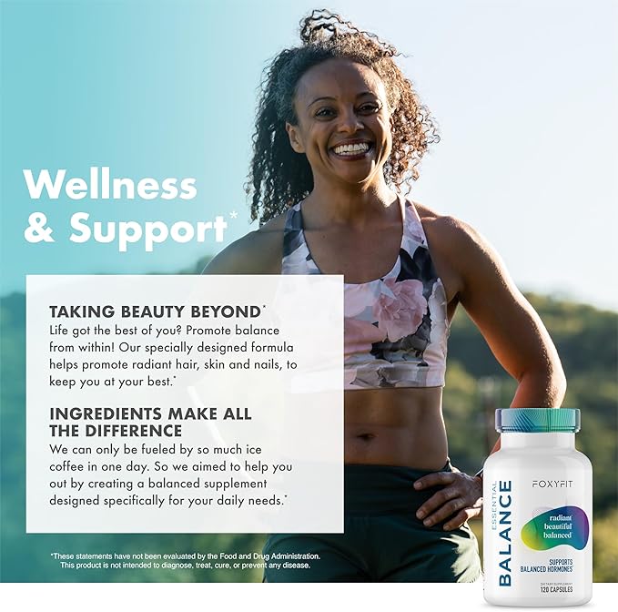 Essential Balance Hormonal Support and Vitamin Supplement for Women by Foxy Fit – Antioxidant Healthy Skin &amp Hair for Daily Use* (30 Servings)