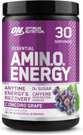 Optimum Nutrition Amino Energy - Pre Workout with Green Tea BCAA Amino Acids Keto Friendly Green Coffee Extract Energy Powder - Concord Grape 30 Servings
