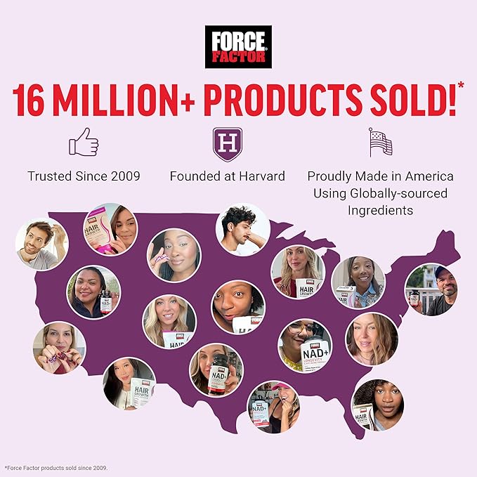Bundle of FORCE FACTOR NAD+ + Force Factor Hair Growth Accelerator Soft Chews Mixed Berry 60 Soft Chews