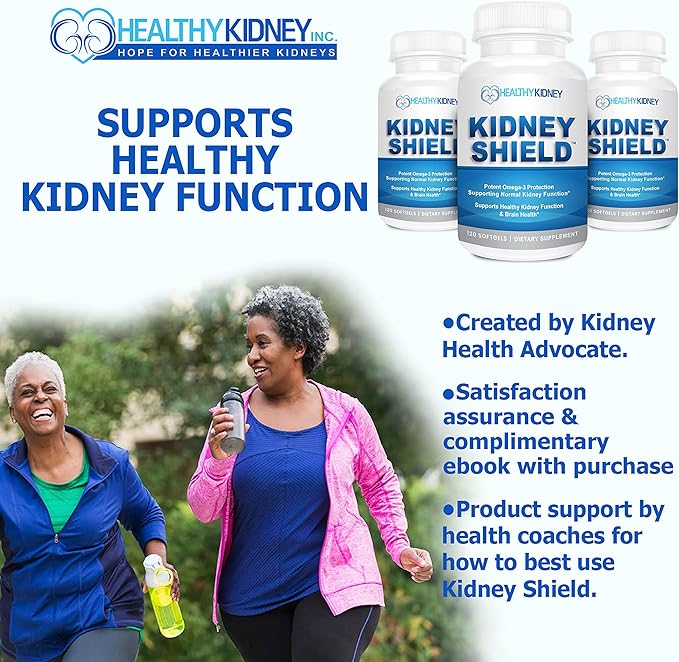 Kidney Shield Omega 3 Fish Oil Supplements - DHA EPA Omega 3 Supplement for Women &amp Men Kidney Health - Omega3 to Support Normal Kidneys Function &amp Cleanse Detox &amp Repair - 120 Lemon Soft