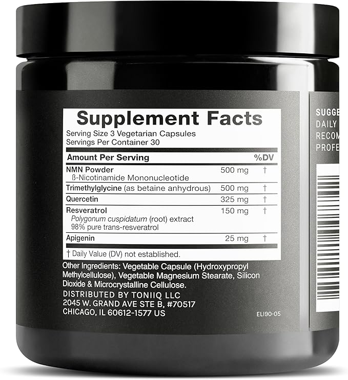1500mg NMN Supplement with Resveratrol – High Potency Nicotinamide Mononucleotide 500mg with Trimethylglycine Quercetin Resveratrol &amp Apigenin – Pure NMN Capsules – Third-Party Tested – 30 Servi