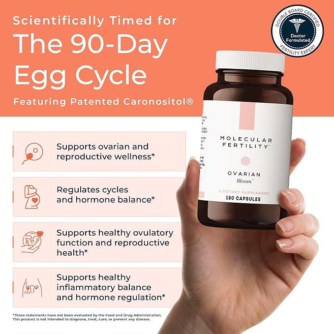 Ovarian Bloom - Doctor Formulated Fertility Supplement for Women - Hormone Balance Egg Cell Health Reproductive Wellness - 40:1 Myo-Inositol &amp D-Chiro Inositol - 30 Day Supply