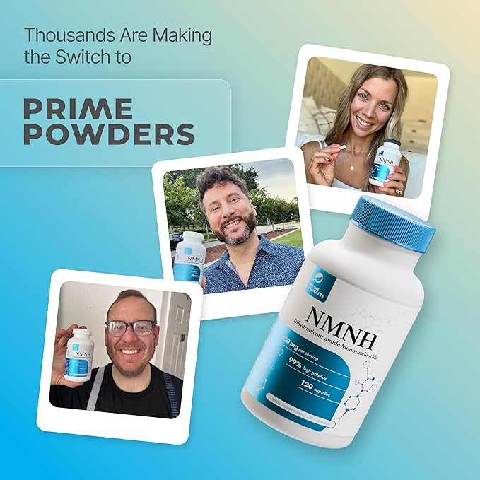 Prime Powders NMNH: Dihydronicotinamide Mononucleotide (120 Capsules) NAD+ Support NR NAD Supplement