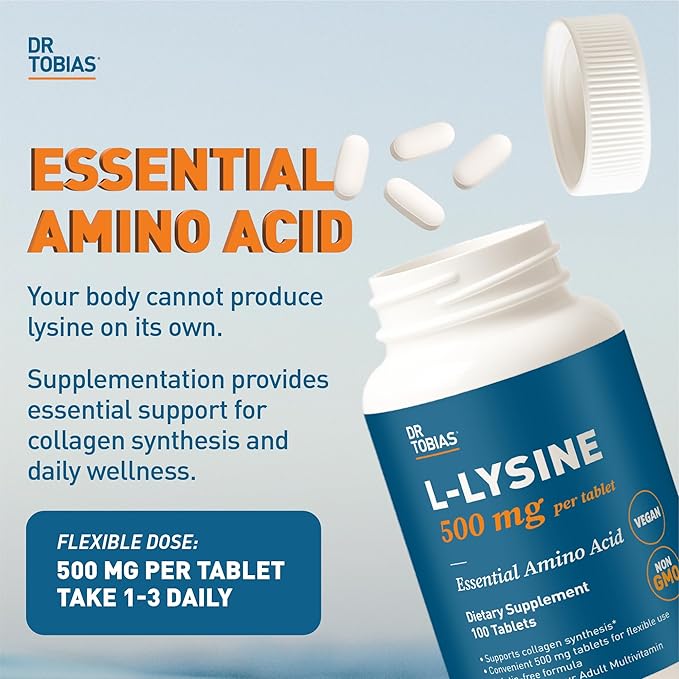 Dr. Tobias L‑Lysine 500 mg Tablets + Adult Multivitamin for Women &amp Men – Essential Amino Acid Support + Wholefood Vitamins for Immune Gut &amp Energy Health