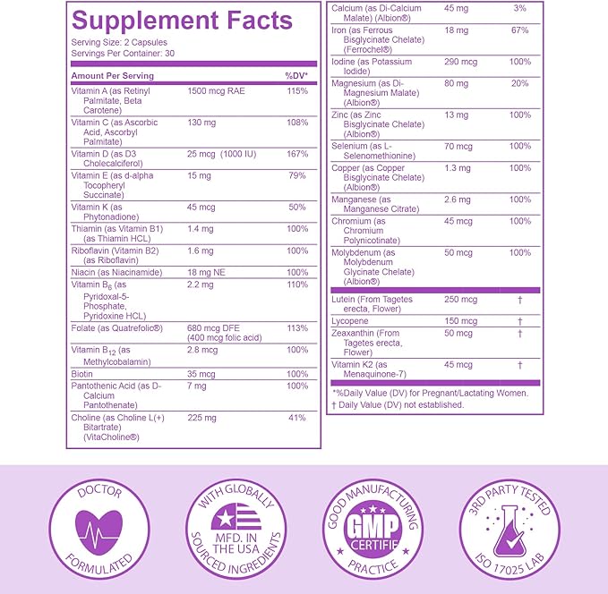 Premom Prenatal Vitamins for Women &amp Prenatal DHA Fish Oil - Conception for Her Multivitamin: 27 Nutrients + Triglyceride Omega 3 with 470mg DHA - Fertility Support for Women