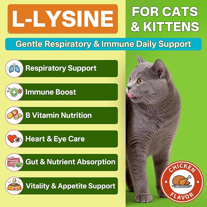 Puyrzoe Lysine for Cats Drops + Skin &amp Coat Chews Respiratory &amp Immune Support + Coat Shine &amp Skin Hydration – Liquid Lysine 60ml + 500 Fur Care Chews with Omega-3-6-9 Vitamins C &amp E