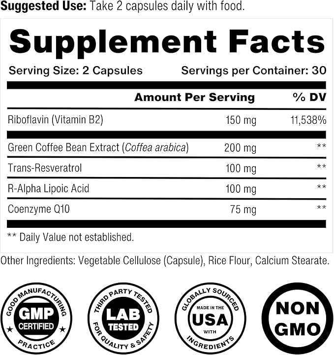 Celly Mitochondrial Health | Longevity Supplement for Cellular Nutrition and Healthy Aging | Promotes Mitochondria ATP Energy with CoQ10 Resveratrol &amp Green Coffee | Made in USA &amp 3rd Party T