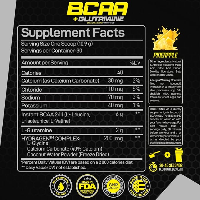 Forzagen BCAAS Amino Acids Powder with Glutamine BCAA Powder Branched Chain Amino Acids Supplements Powder BCAA Lean Energy Pre Workout - Post Workout Muscle Recovery Powder 30 Servings