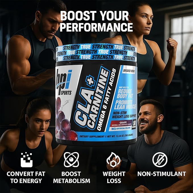 BPI Sports CLA+Carnitine – CLA L Carnitine &amp Linoleic Acid – L Carnitine Supplement for Weight Loss Metabolism &amp Lean Muscle – Caffeine Free – Grape – 50 Servings – 12.34 oz