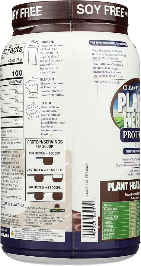 Genceutic Naturals Plant Head Protein Dietary Supplement Chocolate 1.8 Pounds