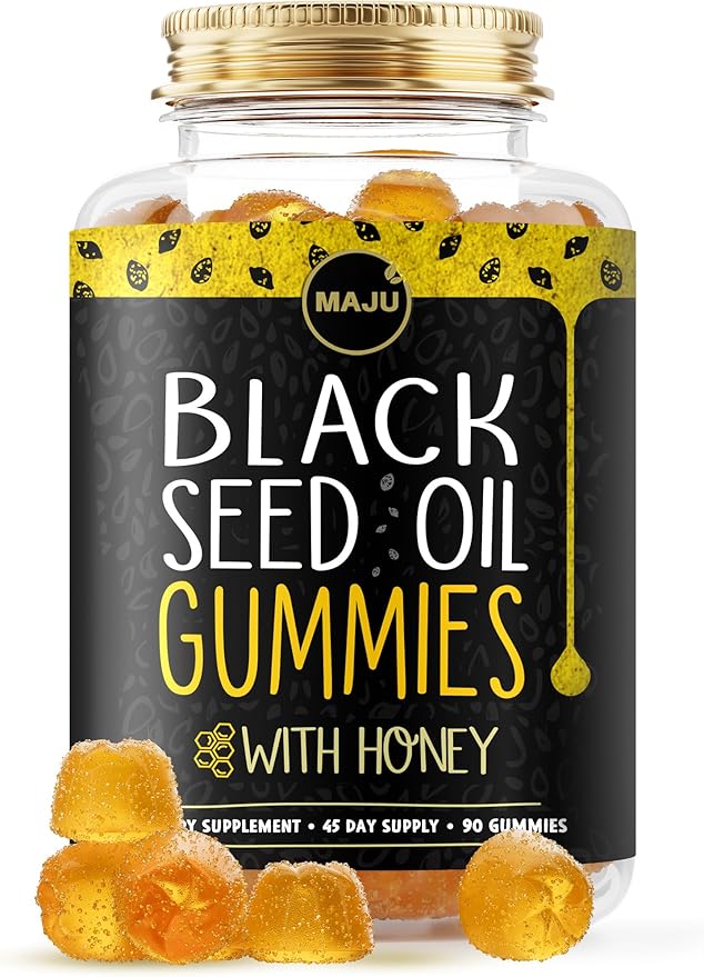 MAJU's Black Seed Oil Gummies with Honey 90ct 500mg BSO Gummy Black Cumin Seed Nigella Sativa Oil Cold-Pressed Potent Formula 90ct
