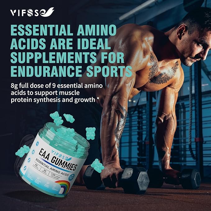 VIFSSG EAA Gummies 120 Gummies (Blue Raspberry) Essential Amino Acids - All 9 Essential Aminos (EAA) and All Branched-Chain Aminos (BCAAs) Non-GMO Gluten Free Vegetarian Friendly