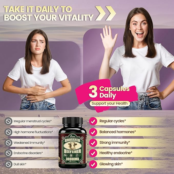 VivoNu Beef Organ Supplement for Women per Serving Beef Organs with Bovine Liver Ovary Uterus Kidney Heart Bone &amp More 100% Grass Fed Balance Hormones* Energy* (540 Capsules)