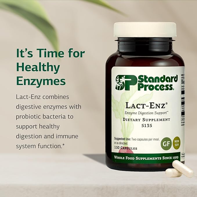 Standard Process Lact-ENZ Enzyme Digestion Support - Gluten-Free Non-Dairy &amp Non-Soy - Probiotic Digestive Care - 90 Capsules