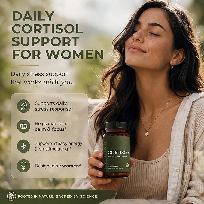 EVEKIND Cortisol Supplement for Women | Stress Support for Mood Energy &amp Hormone Balance | Calm Focus &amp Daily Reset | Adaptogen Blend with KSM-66® Ashwagandha Rhodiola L-Theanine | 60 Caps