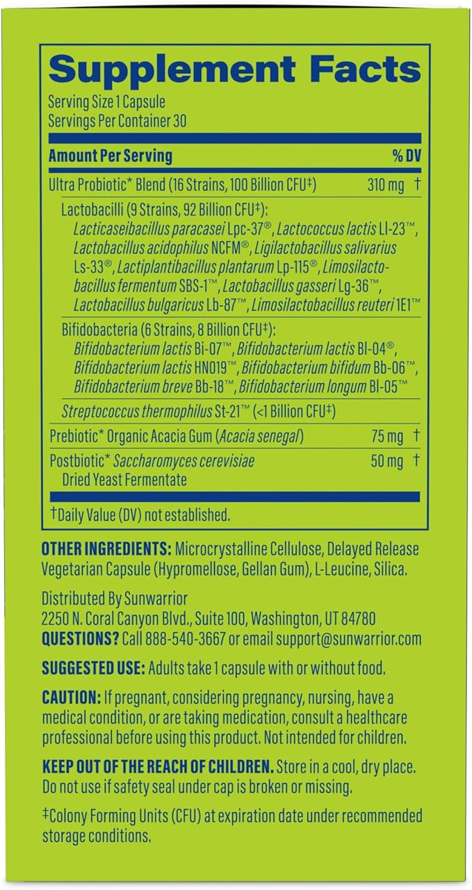 Probiotic for Gut Health 100 Billion CFU Probiotics Supplement Capsules 16 Strains Prebiotics + Postbiotics for Gut Immune &amp Colon Health Energy &amp Endurance Support Soy-Free Non-GMO 30 Capsule