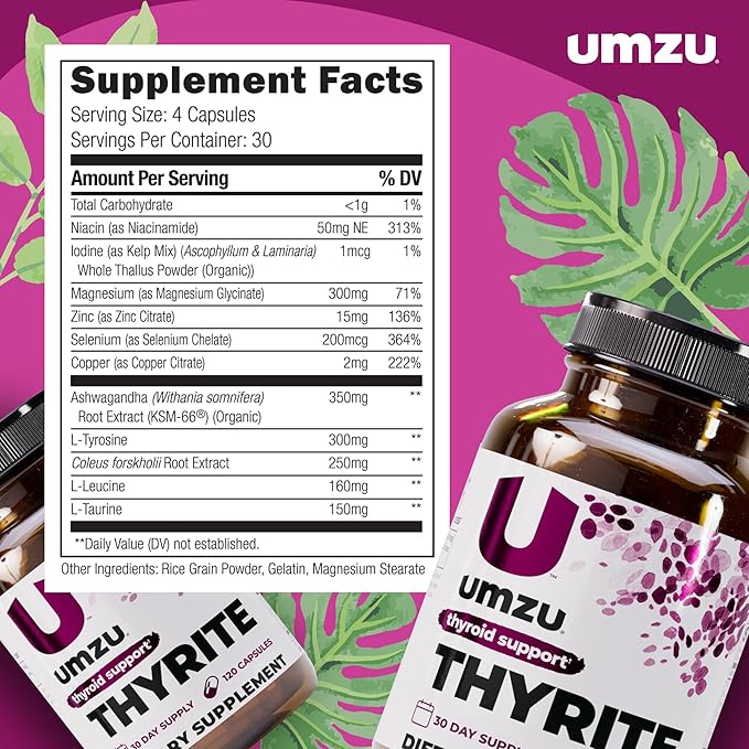 UMZU Thyrite Thyroid Support Supplement 30 Day Supply – Magnesium Zinc Copper Iodine Selenium and Adaptogenic Herbs Formula – Supports Metabolism Energy and Daily Wellness for Balanced Daily Support