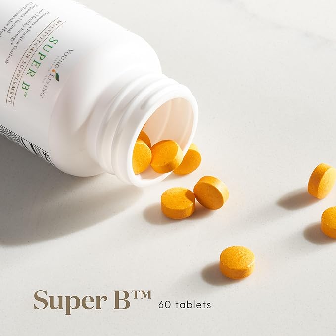 Young Living Super B Tablets 60-Count Bottle | B Vitamins &amp Minerals | Supports Healthy Energy Levels | Keto-Friendly | Natural Folate Source | Contains Calcium Magnesium and Vitamin B6