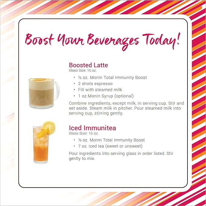 Monin - Total Immunity Boost Liquid Blend of Vitamins Minerals &amp Antioxidants Immune Boosting Vitamin C &amp D + Elderberry For All Beverages Low Calorie (1 Liter + Pump)