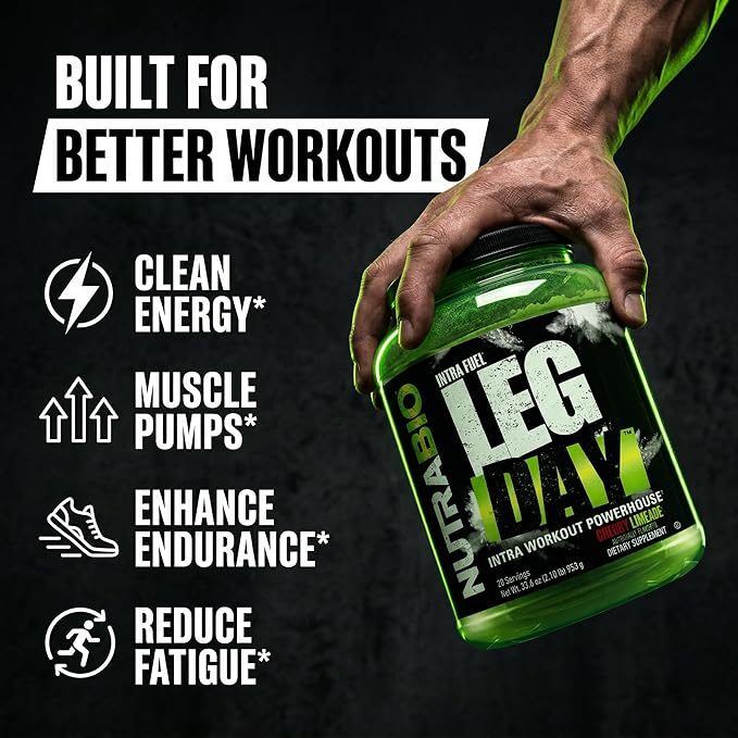 NutraBio Leg Day Intra Workout Powder – Advanced Carb Supplement with Cluster Dextrin &amp Electrolytes – Carb Powder with EAAs/BCAAs – Cyclic Dextrin for Performance – Cherry Lime 20 Servings