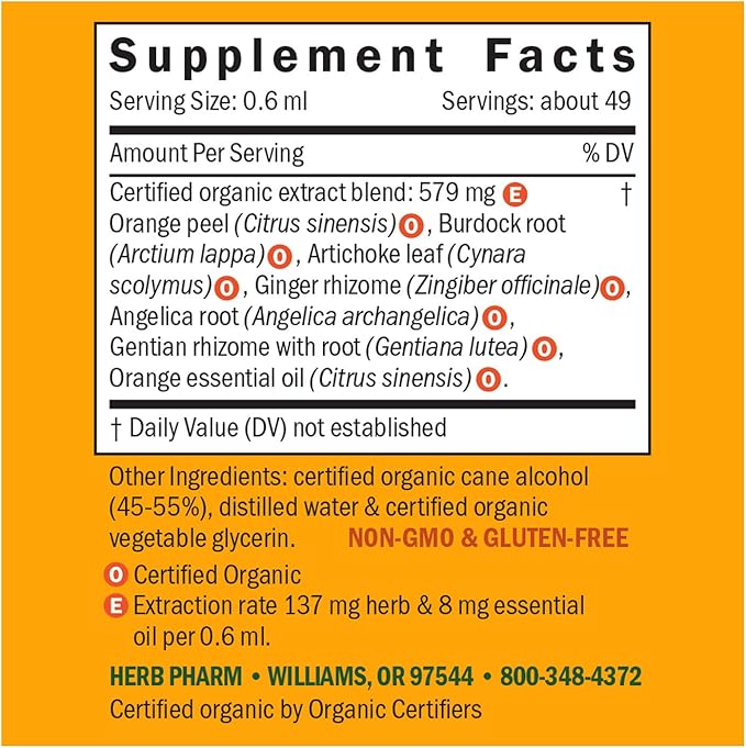 Herb Pharm Better Bitters Certified Organic Digestive Bitters Orange 1 Ounce (Pack of 2)