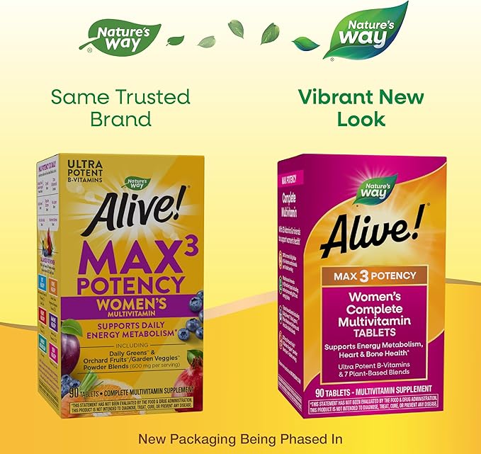 Nature's Way Alive! Max3 Daily Women's Multivitamin Food-Based Blends (1130mg per serving) and Antioxidants 90 Tablets