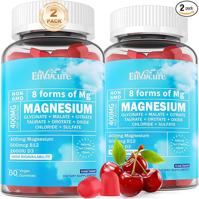 Magnesium Complex Gummies 400mg | as 8 Forms of Magnesium Glycinate Malate Citrate Taurate Oxide &amp More | w/Ashwagandha Extract D3 &amp B12 Supports for Calm Zzz Mood Muscle Cramp - Vegan