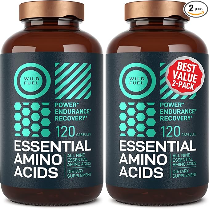 WILD FUEL Essential Amino Acid Complex - Lysine Isoleucine Valine Leucine - All 9 Branch Chain Amino Acids Supplement for Power and Recovery for Women And Men - 60-days Supply 240 Vegan BCAA Pills
