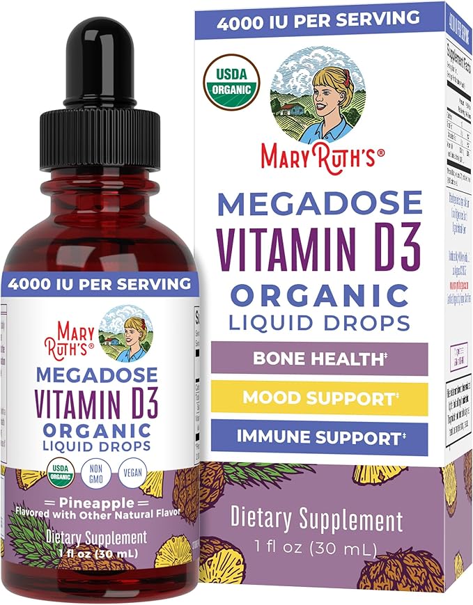 MARYRUTH'S Vitamin D3 Liquid Drops | Megadose 4000 IU | USDA Organic Liquid Vitamin D Spray for Adults &amp Kids | Immune Support &amp Bone Health | Vegan | Gluten Free | Non-GMO | 30 Servings