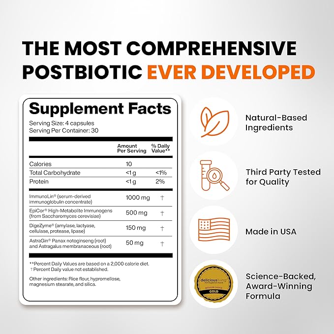 SaltWrap Gut Clinic Postbiotics - Gut Health Complete Gut Repair Barrier &amp Immune Support - Helps Bloating Gas &amp Indigestion - 90 Capsules