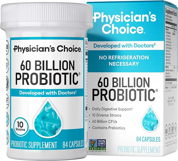 Physician's CHOICE Probiotics 60 Billion CFU - 10 Strains + Organic Prebiotics - Immune Digestive &amp Gut Health - Supports Occasional Constipation Diarrhea Gas &amp Bloating - for Women &amp M