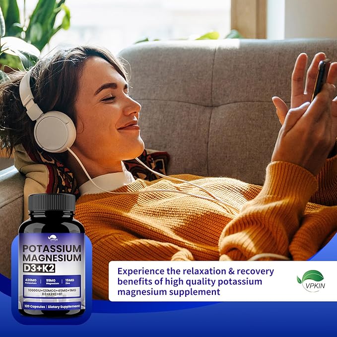VPKIN Potassium Magnesium Zinc &amp D3 K2 SupplementSupport ImmuneEnergy for Men&ampWomenMaxmium AbsorptionVeganNon-GMO120 Capsules (Pack of 1)