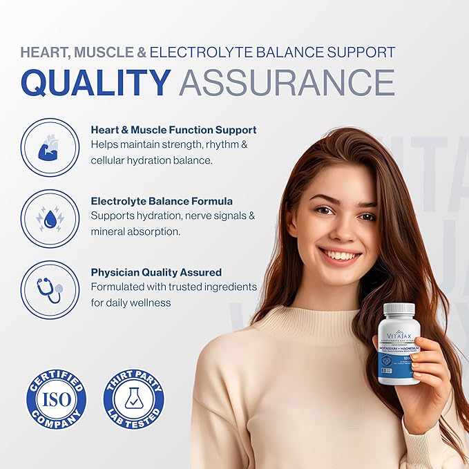 Potassium Magnesium Supplement 1000mg | 180 Capsules | Magnesium and Potassium Supplement for Heart Leg Cramp Muscle &amp Electrolyte Balance Support | Gluten Free Non-GMO | 6-Month Supply