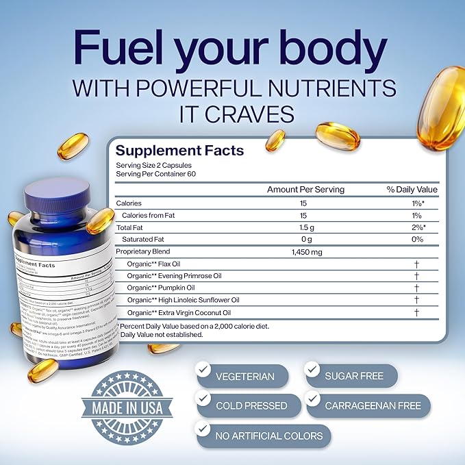 YES Plant-Based Omega 3-6-9 – Burpless Fish Oil Alternative with Flax Evening Primrose (GLA) Pumpkin Sunflower &amp Coconut Oil – Heart Skin Eye &amp Immune Support – 120 Capsules (4 Pack)