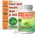 Prenatal Vitamins for Women | Postnatal | Vegan Halal Gelatin Free | with Folate Iron &amp Biotin | Supports Pregnancy Postpartum Energy &amp Hair Health 90 Capsules