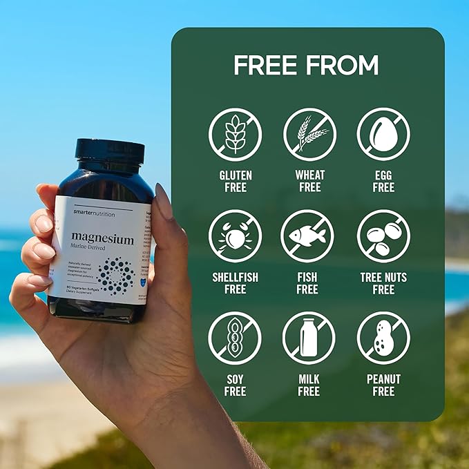 Smarter Nutrition Marine Magnesium Supplement 300mg - Naturally Sourced Clinically Tested Magnesium + Avocado Oil &amp AstraGin for High Absorption - Non-GMO (90 Count (Pack of 3))