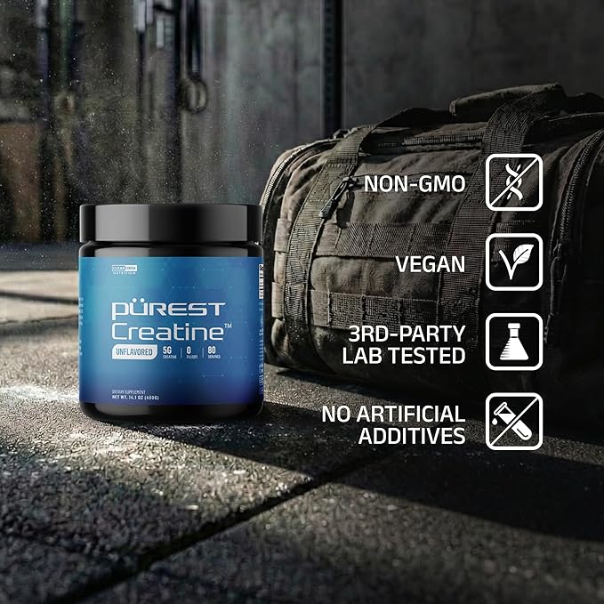 Cleanform Purest Creatine Monohydrate Powder - Ultra-Pure Micronized Supplement for Explosive Strength Lean Muscle Growth and Enhanced ATP Recovery - Unflavored (80 Servings)