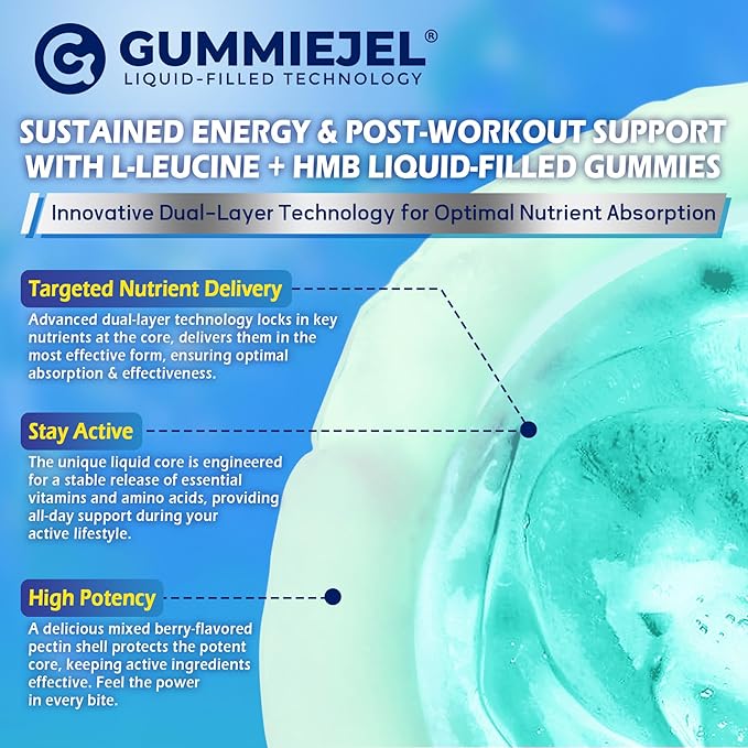 Hmb and L-Leucine Gummies Pre Work Essential Amino Acids EAA Supplements for Men &amp Women w/Branched-Chain Amino (BCAA) &amp 4 Hydration Electrolytes Taurine B12 &amp D3 for Fast Workout Reco
