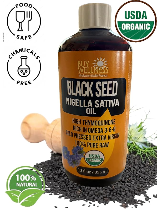 Buy Wellness USDA Organic Blackseed Cold Pressed Oil Nigella Sativa Premium Black Cumin Oil High Thymoquinone Powerful Omega rich oil 12 oz