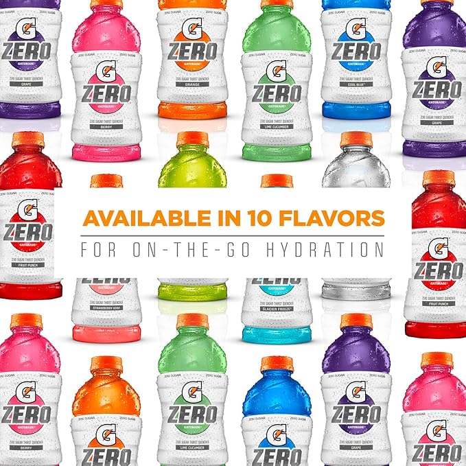 Gatorade Zero Sugar Thirst Quencher Glacier Cherry Variety Pack 20 Fl Oz (Pack of 12)